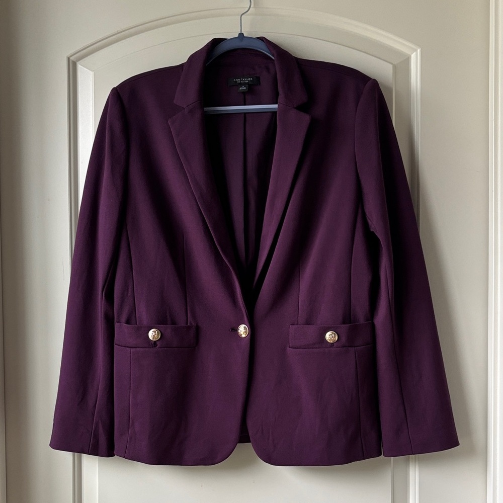 Ann Taylor The Hutton Blazer in Ponte- Purple/Gold- 10